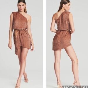 Retrofete One Shoulder Sequin Mini Ella Dress in Bronze